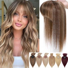 100 Remy Human Hair Topper Toupee With Bangs Clip in Top Hairpiece For Women