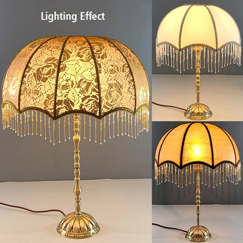 European Beaded Tassel Lace Lamp Shade Vintage E27 Table Lamp Cover Home Decor T - Image 3 of 4