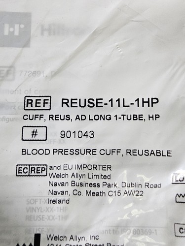 1 New Welch Allyn Blood Pressure CUFF Ref: REUSE-11L, Adult 1-TUBE - Picture 4 of 7