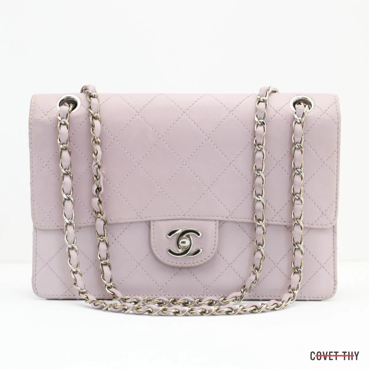 CHANEL Lilac Pastel Quilted Flap Handbag, Silver Chain, 2000-2002