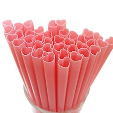 100 Pcs Heart Shaped Pink Straws Plastic Disposable Drinking Straw Party Favors