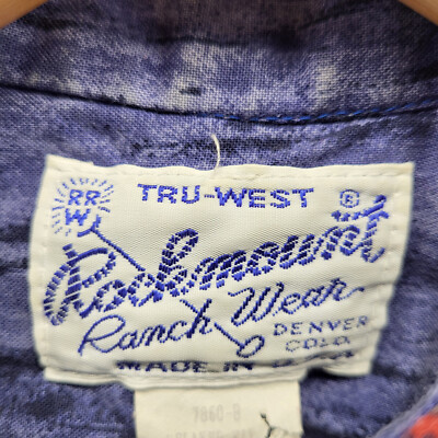 Vintage Rockmount Mens Shirt Medium Blue Western Ranch Wear Tru