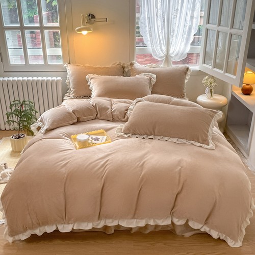 Velvet Duvet Cover Set Twin/Queen Size Bed Duvet Cover Girls Lace Bedding Sets - Picture 10 of 25
