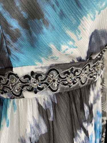 NWT White House Black Market Blue Maxi Dress Sequin Waist Flowey V Neck Size 6 - Picture 7 of 17