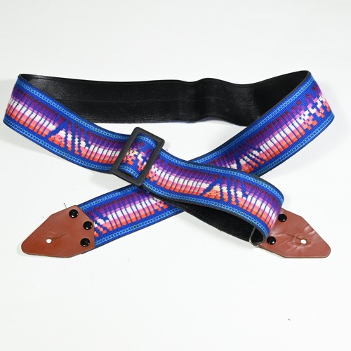 Vintage ACE Gibson Style Woven Embroidered Guitar Strap Genuine Leather Ends