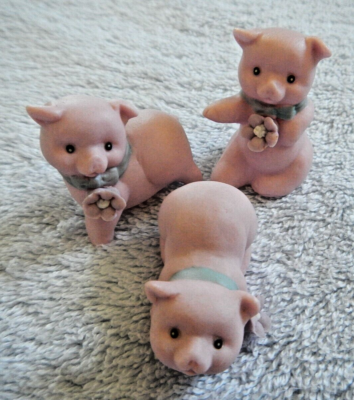 三匹の子豚　エネスコ VINTAGE - 1989 - ENESCO - 3 MINIATURE PINK PIG PIGLET PIGS