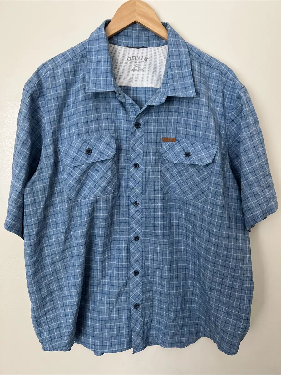 Orvis Short-Sleeved Open Air Caster Shirt SS Mens XXL Blue Plaid Fishing