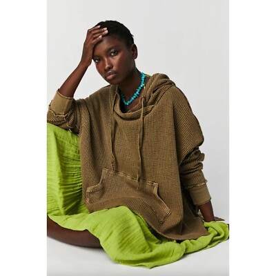 Free People FP One Gannet Hoodie Waffle Hoodie Oversized in Green