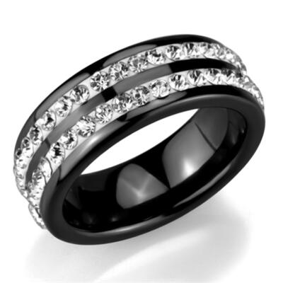 Keramik Ring schwarz Pave Band 8mm CZ österreichische Kristalle rundum