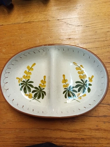 Vintage Stangl Golden Blossom Divided Oval Vegetable Bowl HTF