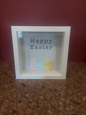 Happy Easter Frame 7''×7''White with Pink, Blue,Yellow, Tabletop Sign,Good Friday
