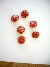 12 Red plaid metal buttons with gold colored shanks