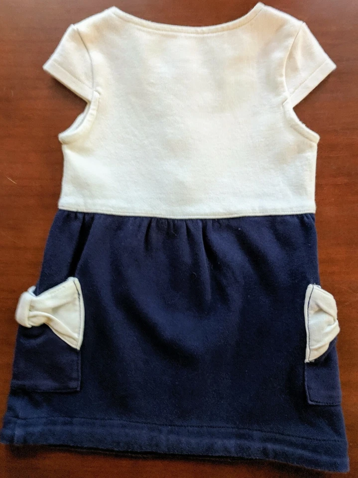 VESTIDO NIÑA MAGGIE & ZOE 2T AZUL MARINO Y MARFIL ALGODÓN TEJIDO BOTONES BOLSILLOS MANGAS GORRA Foto 2 de 4