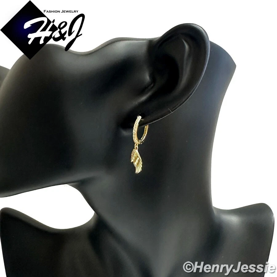 BRINCO MASCULINO FEMININO PRATA ESTERLINA 925 ASA GELADA CZ BANHADO A OURO ARGOLA PENDENTE*GE272 - Imagem 4 de 4