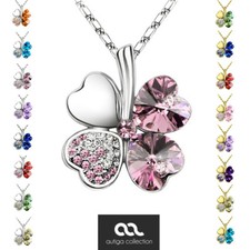 Halskette Damen Kleeblatt Glücksbringer Collier Zirkonia Strass Kristall