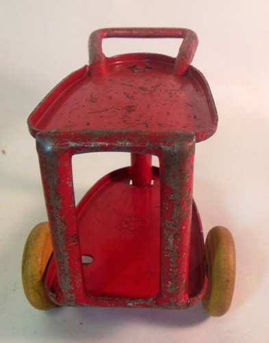 Antique MAR USA Toy Tea Cart Trolley Tin Steel Wood Wheels - Picture 8 of 12