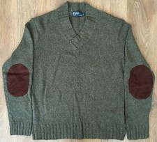 Polo Ralph Lauren mens RARE Olive Green Cotton Hemp Blend Knitted Sweater size L
