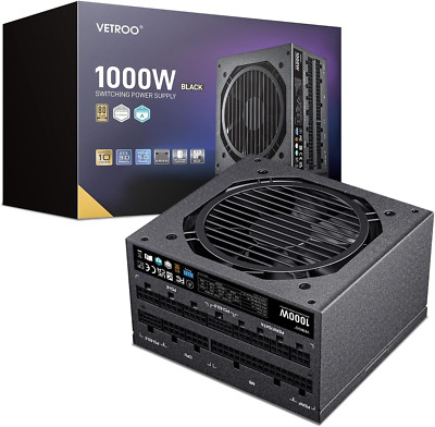 1000W Black Power Supply ATX 3.0 Ready Dual Pcie 5.0, 80 plus Gold Full Modular,