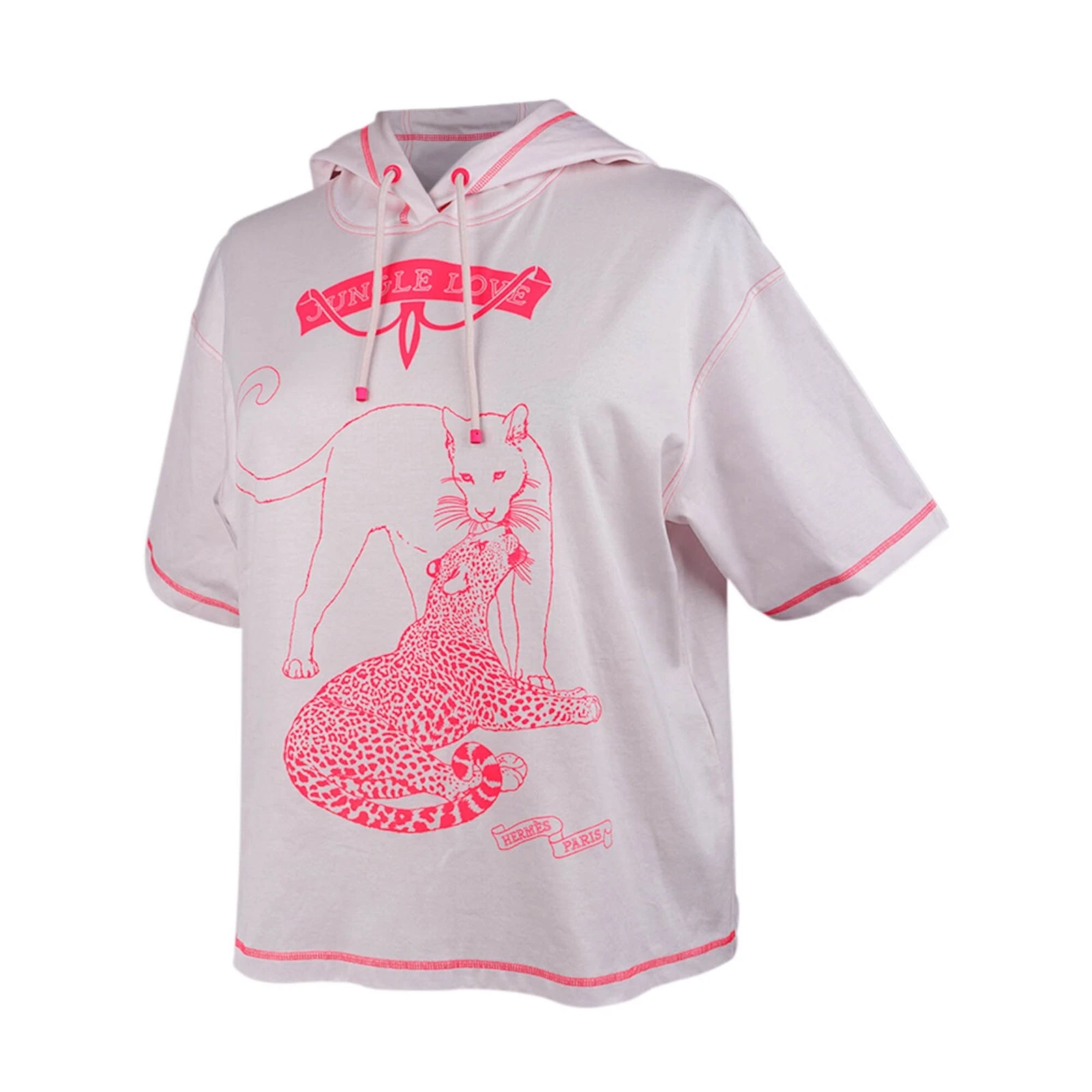 HERMÈS T shirt Hermes con cappuccio Jungle Love porcellana rosa 40 8