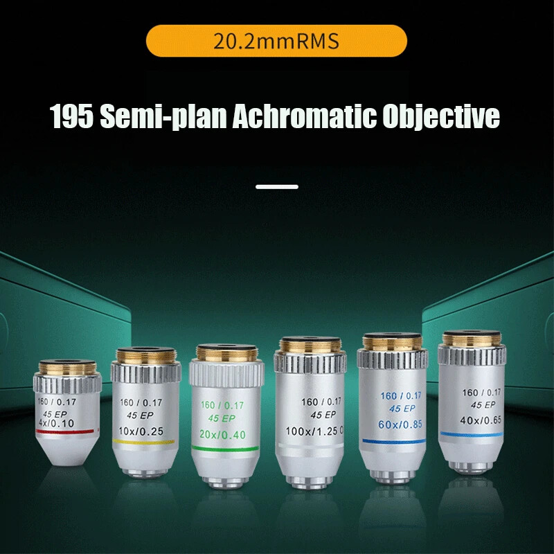 4X 10X 40X 100X Biological Microscope Semi Plan Achromatic Objective ...