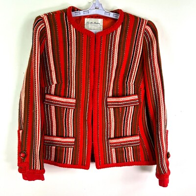 Vintage Elizabeth Arden London Stripped Tweed Jacket Womens SZ 16