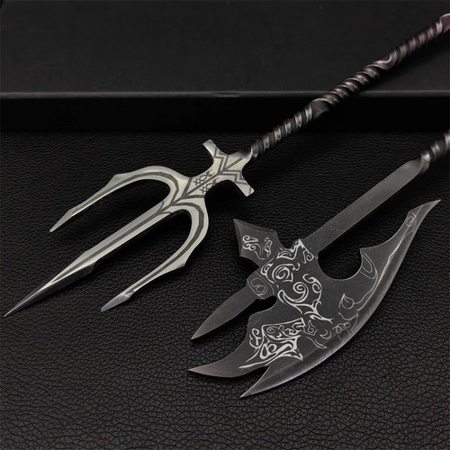 Hand-Forged Ebony War Axe Aquaman Atlantis Three-Pronged Spear - Picture 4 of 16