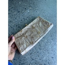 HL USA Clutch Gold Satin Floral Embroidered Clutch Bag Evening Purse Vintage