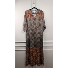 Anthropologie Tiny Floral Patchwork Maxi Dress Brown Orange V-Neck Small 30494T