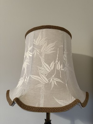 Vintage Silky Floral Fabric Scalloped Lamp Shade W/ Gold Brocade Trim 14.5  X18 