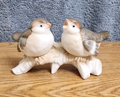 Otagiri Japan Porcelain Figurine 2 Sparrow Birds Perched on a Branch 6'' Long
