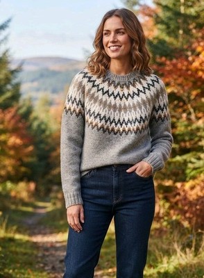 FAT FACE Cassie Grey Fair Isle Jumper. Size UK 14. *New Without Tags*. RRP £56
