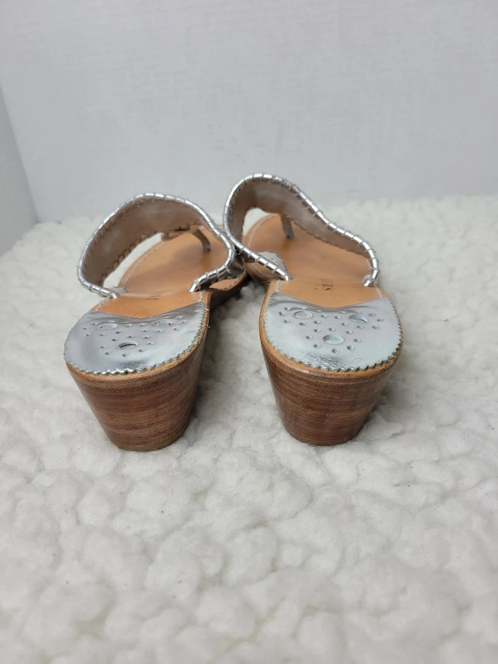 Jack Rogers Jacks Flip Flop Women's Semi Wedge Size 9M Sandal Platinum Leather  - Image 4 of 4