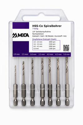 Bit Bohrer Set 7 Teilig HSS-Co, 2-5 mm, für Akku- und Schlagschrauber, MECA