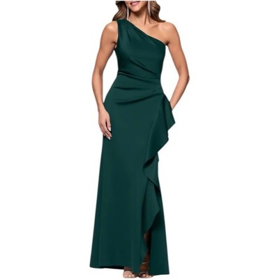 green emerald velvet dress Kelandra Satin Collared V-Neck Long Sleeve Floor Length Dress
