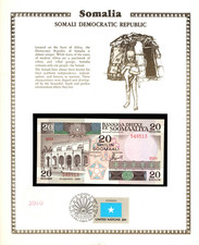 Somalia P-33a 20 Shillings 1983 UNC w/FDI UN FLAG STAMP Serie D034 548513