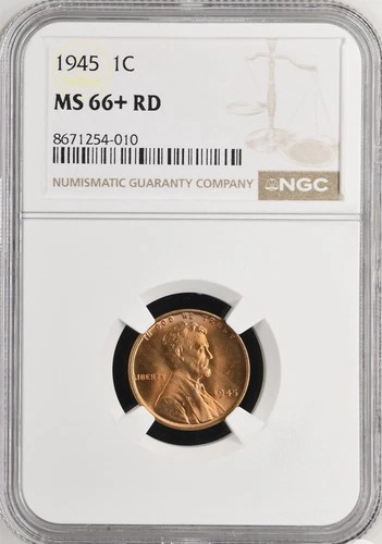 1945 1C RD Lincoln Wheat One Cent NGC MS66+RD  8671254-010