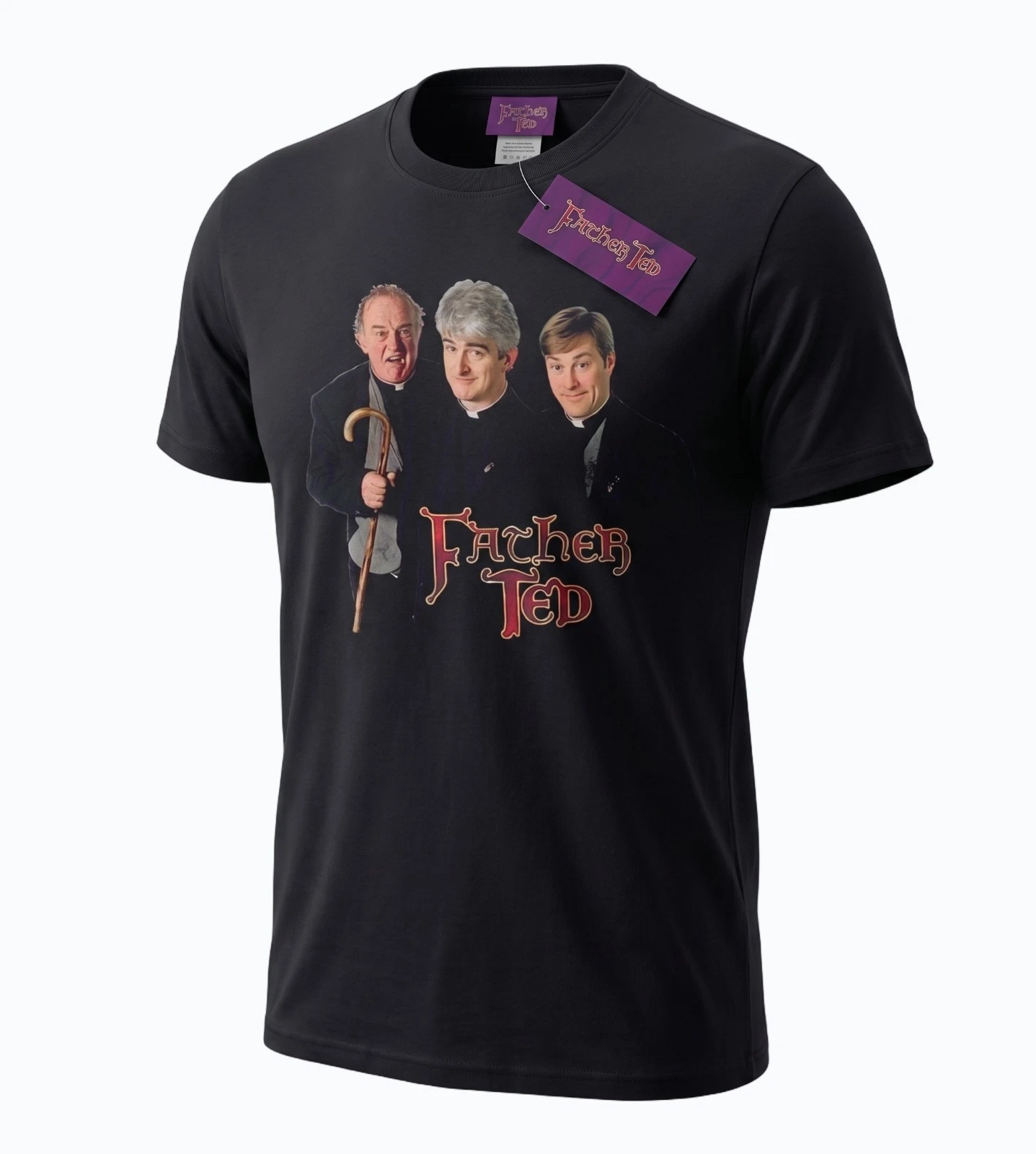 Father Ted Mens T Shirt Large Black Crew Neck Short Sleeve Cotton Comedy Irish