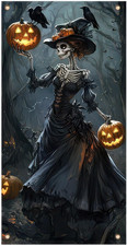 Halloween Door Cover Skeleton Witch 35 X 71 Inch