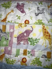 Handmade Jungle Zoo Animal Baby Blanket Crib Quilt Lion Zebra Elephant Purple-