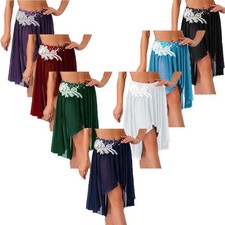 UK Women Applique Lyrical Dance Skirt Irregular Mesh Hem One Piece Brief Skirts