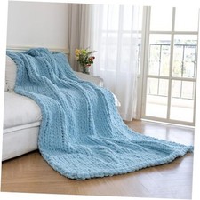 Chunky Knit Blanket - Luxury Soft Cozy Queen Small Size 40 50 Light Blue