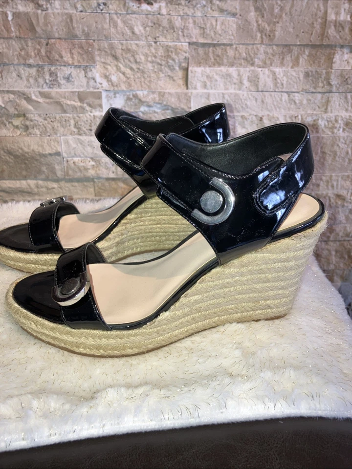 Sandalias cuñas alpargata charol negro Nine West Ezybrezyo talla 8 Foto 4 de 4
