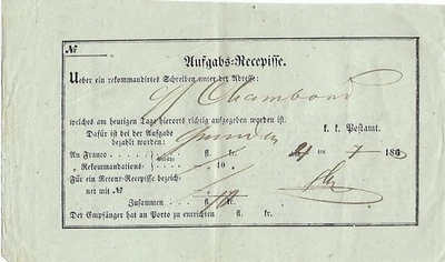 SELTENES DOKUMENT- POST- AUFGABS-RECEPISSE AUS GMUNDEN VON 1860 - Bild 1 von 2
