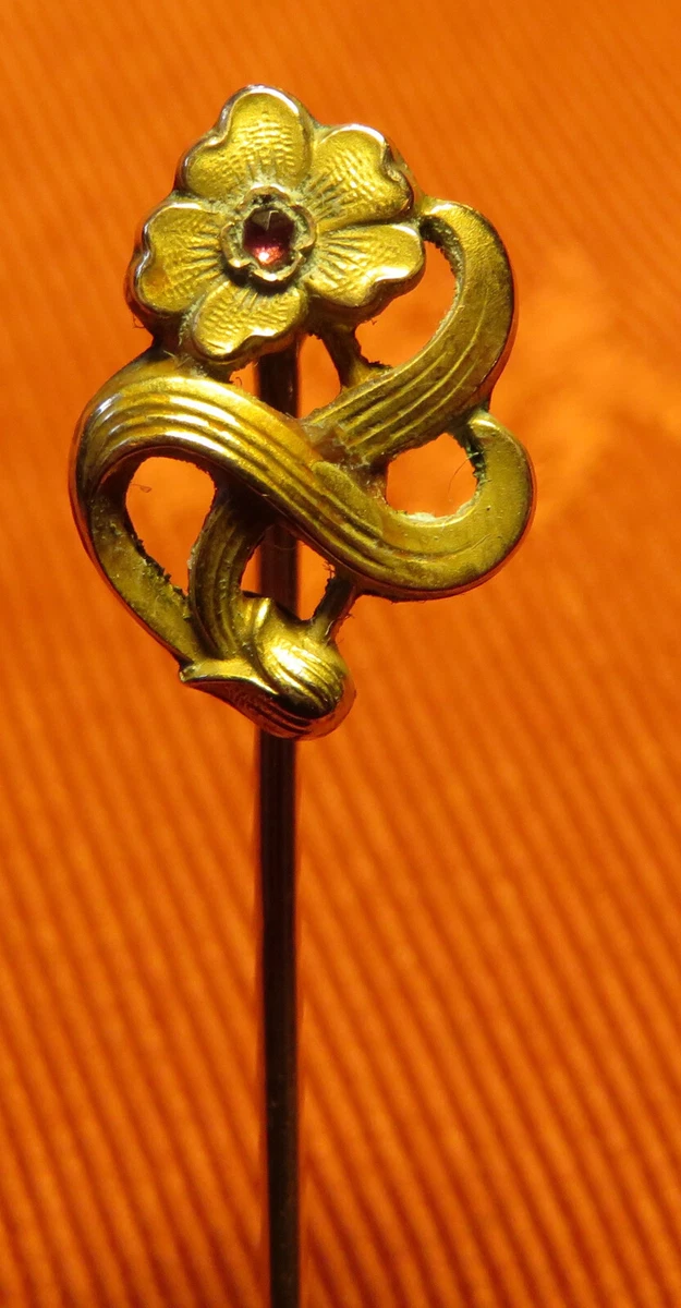 Épingle à Cravate Ancienne En Bakélite Noire Avec Strass Et Billettes - Occasion Bon état