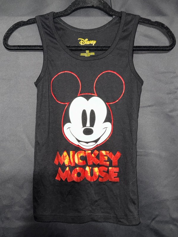 Disney Shirt Girls Small 3/5 Black Mickey Mouse Tank Top Shiny Lightweight