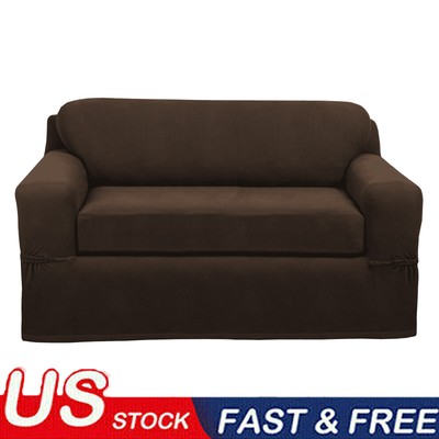 2-Piece Stretch Loveseat Slipcover Textured Mini Dot Design Non-slip Underlay