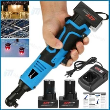 42V Electric Cordless Ratchet 3/8"Right Angle Wrench Impact Power Tool 2 Battery