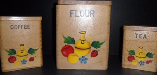 Canister Set VTG Dovetail MCM Japan Painted Wood 1950's - Picture 6 of 9