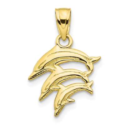 10K Yellow Gold Triple Dolphin Pendant 10C1023