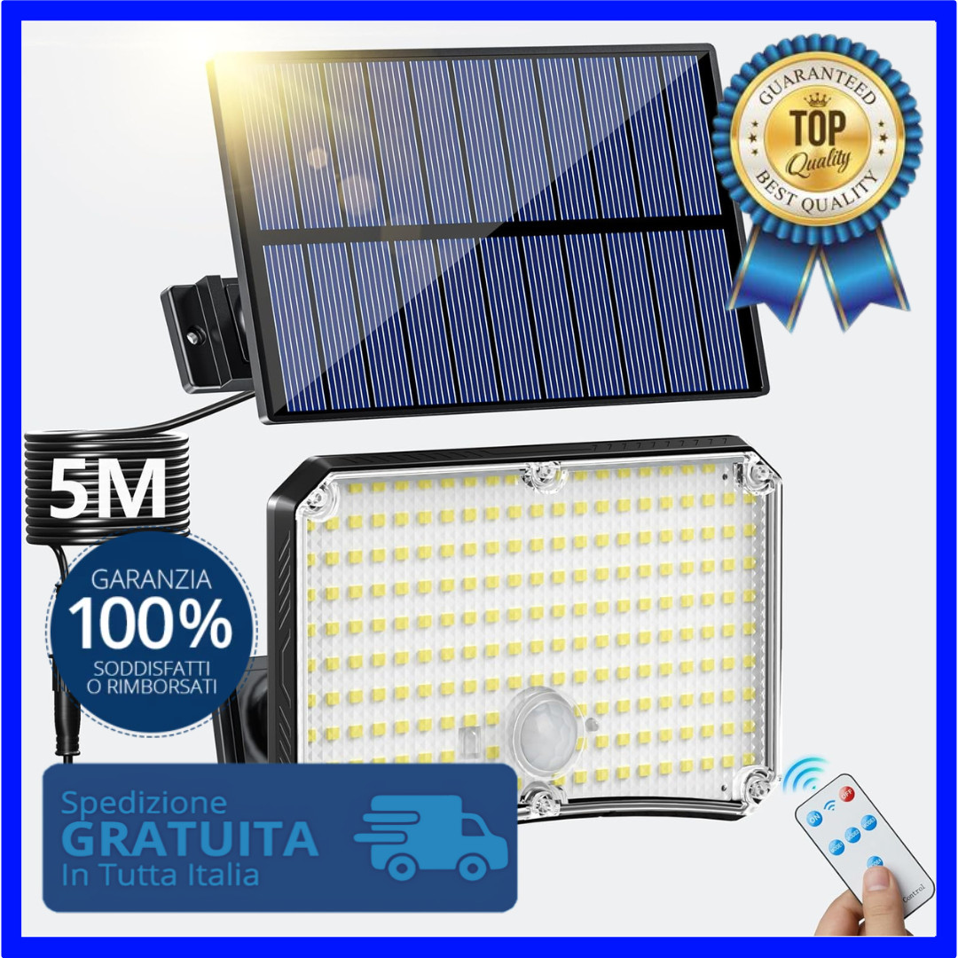 Lampada Solare 200 LED Esterno: Risparmio e Potenza con Telecomando